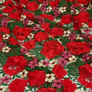 

NEW 3D large red rose Water soluble lace embroidery fabric High-end fashion fabric for wedding dress DIY 1order=0.5meter
