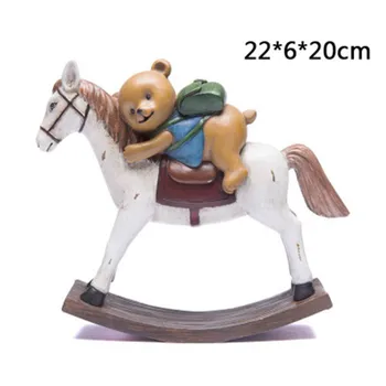 

American Village Creative Drapery Resin Crafts Gifts Decoration Desktop Retro Bear Rocking Horse Home Accessories Ornaments A683