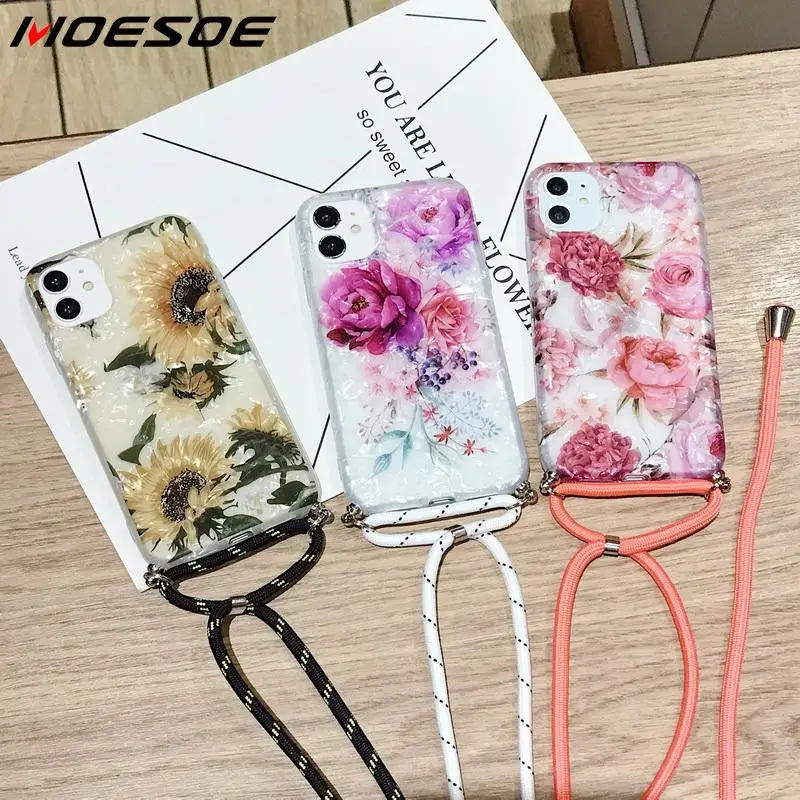 Мягкий чехол с ожерельем и ремешком для iPhone SE 2 2020 11 Pro Max XR XS X 10 7 8 6 6s Plus | Мобильные