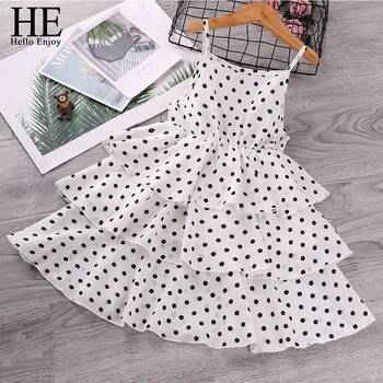 

HE Hello Enjoy Girls Suspender Dresses 2020 Summer New Brand Teenagers Dot Sling Elegant Big Girl Cake Dress Children Clothing