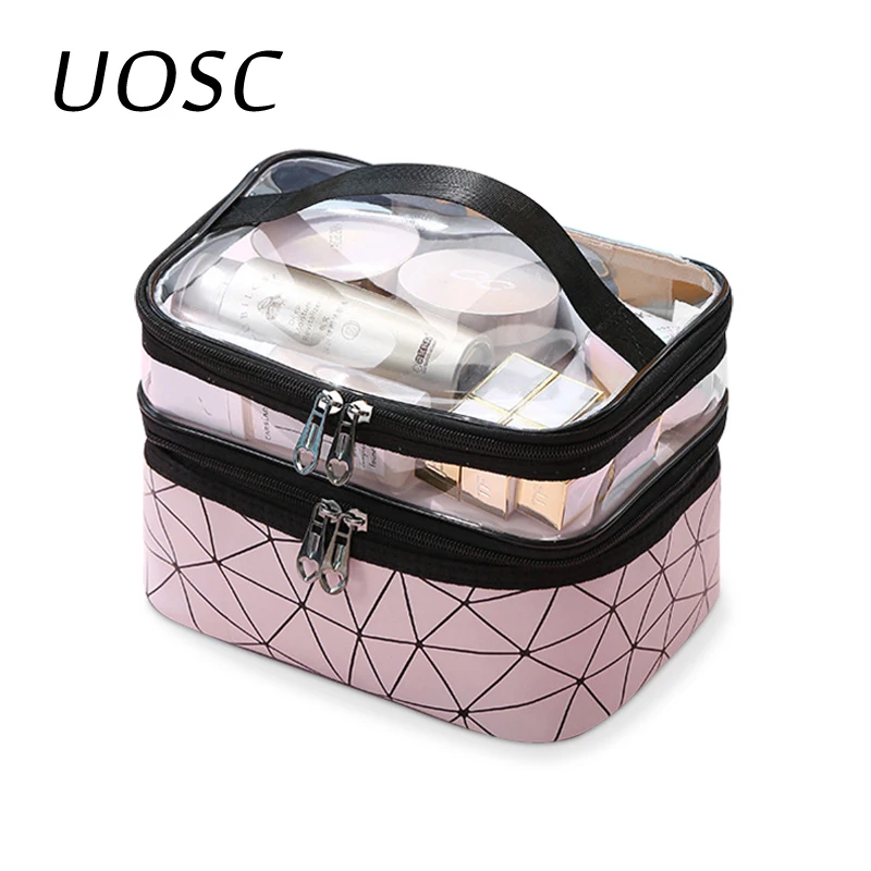 UOSC Женский двойной слой косметики сумка для макияжа органайзер сумки
