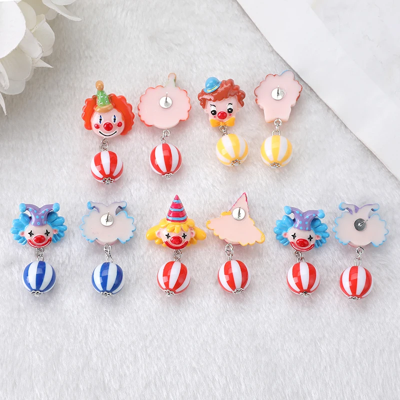 1Pair Stud Earring Multicolours Resin Clown With beads Dangle Jewelry For Girl And Woman Birthday Gift stud earrings dangle earrings