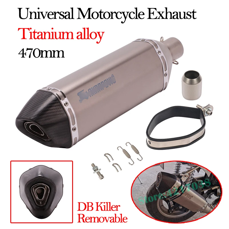 

Universal 470MM Motorcycle Exhaust Pipe Titanium Alloy Left Laser Marking Escape Muffler Removable DB Killer 51mm For Kawasaki