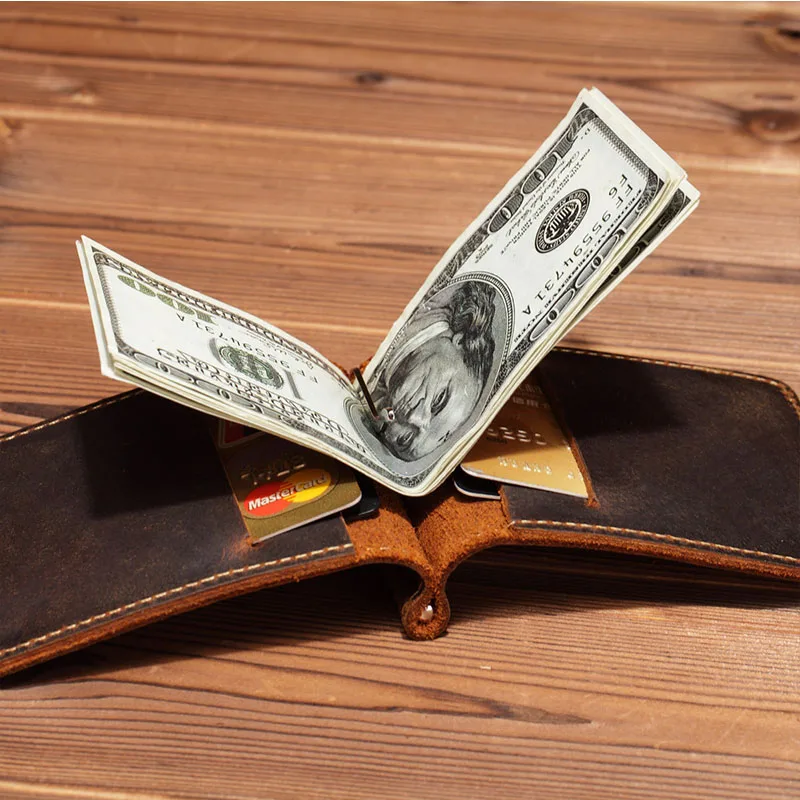 

Genuine Leather Wallet Crazy Horse Skin Wallet Head Layer Cowskin Purse Men Card Holder