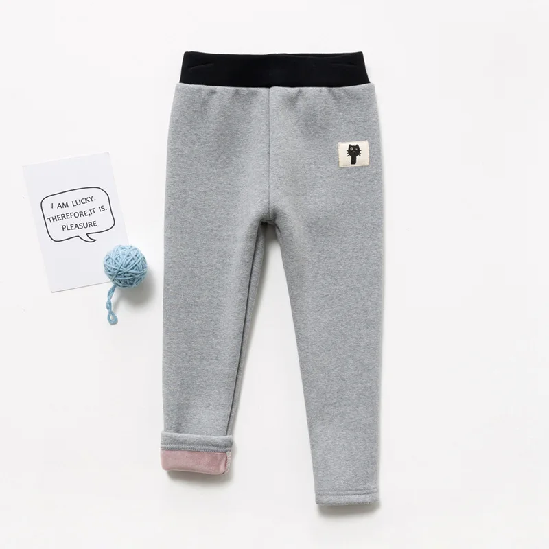 Теплые кашемировые штаны для девочек; детские зимние леггинсы с толстым мехом и рисунком кота; повседневные спортивные брюки для студентов - Цвет: velvet gray