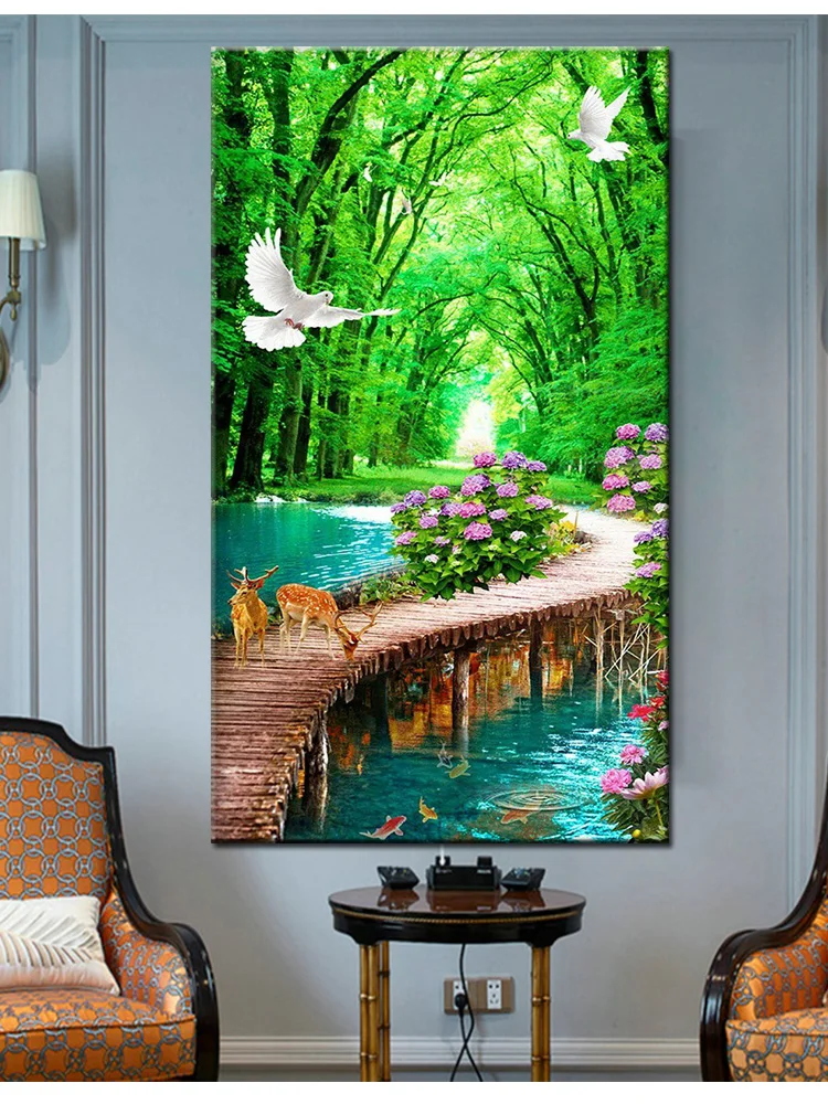 diy 5d large diamond mosaic Natural scenery diamond painting waterfall deer cross stitch 3d embroidery full round drill home art