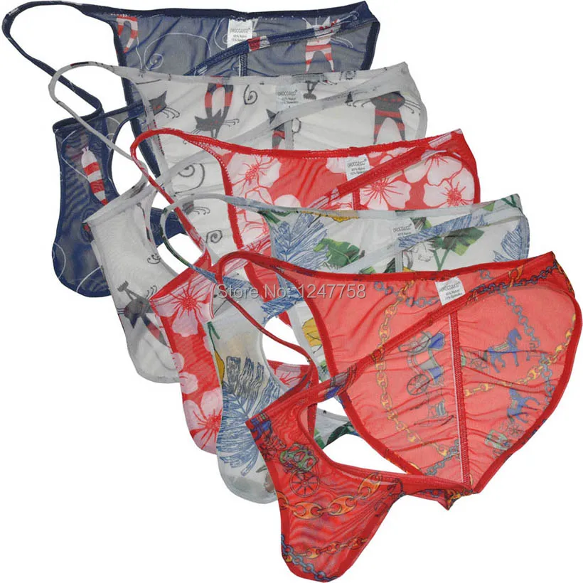 Men Sheer Underwear Transparent Men's Briefs Colorful Printed Birefs Low Waist Brazilian bikinis |