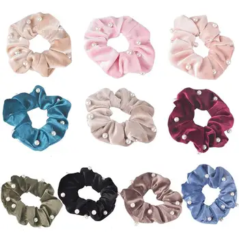 

10pcs Velvet Scrunchie Girls Pearls Elastic Hair Rubber Bands Accessories Gum For Women Tie Hair Ring Rope Ponytail Holder