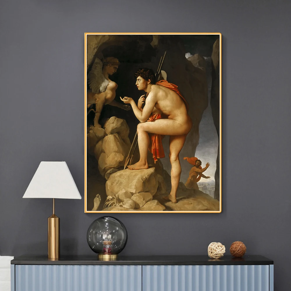 Ingres "Oedipus Che Spiega L'Puzzle Della Sfinge" Canvas Oil Painting Picture Background Decor Home Living Room Decoration