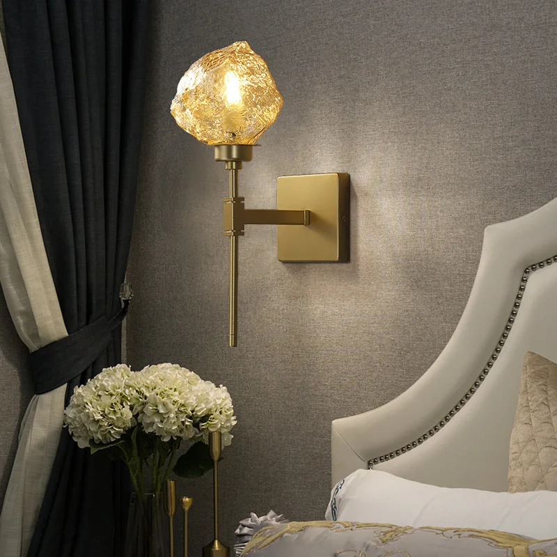 

Personality post modern simple crystal wall lamp bedroom Lamp Amber Glass LED lamp background wall decoration