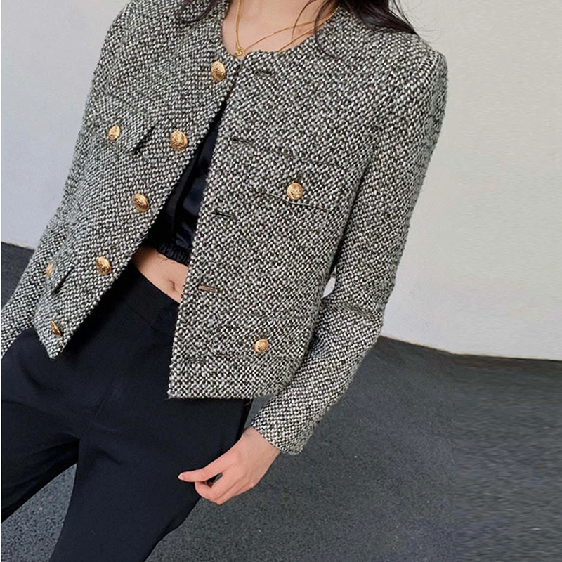 

Runway French Vintage Small Fragrant Tweed Jacket Coat Women's Clothing Elegant Casual Woolen Short Coats Streetwear Outwear Top