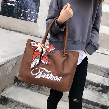 

Leather texture 2018 autumn and winter new ladies big bag handbag shoulder Tote Korean version of suede bag embroidery