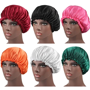 

6pcs/Set Multi-Purpose Women Sleep Sleep Hat Soft Breathable Fabric Quality Satin Bonnet With Elastic Band Sleeping Head Cover