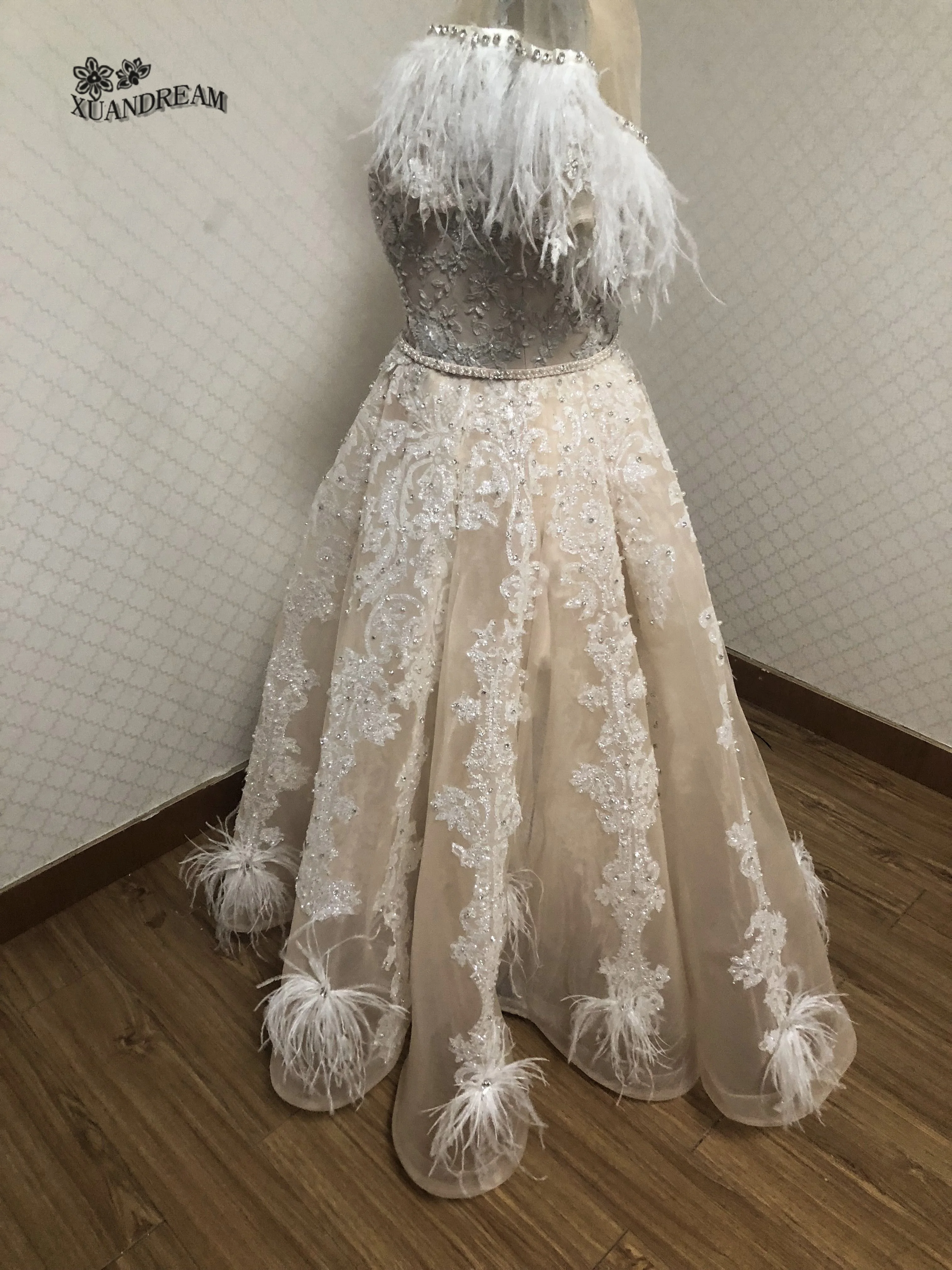 Вечернее платье из перьев abiti da cerimonia robe longue элегантная Пышная юбка блестящие свадебные вечерние платья для вечерние XD-046