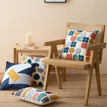 

Floral Cushion Cover Cute Dot Embroidered Pillowcase Soft and Comfortable Home Decoration Children's Room 45x45cm