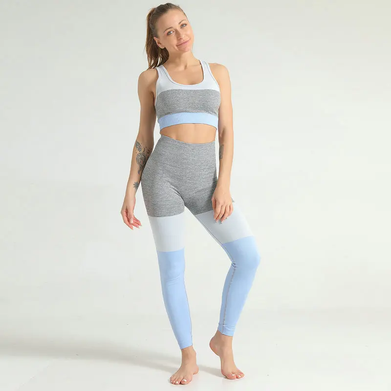

2PCS Seamless Patchwork Sport Yoga Suits Vest-type Bra+Tummy Control Sport Gym Leggings Workout Fitness Sets Activewear Yoga Set