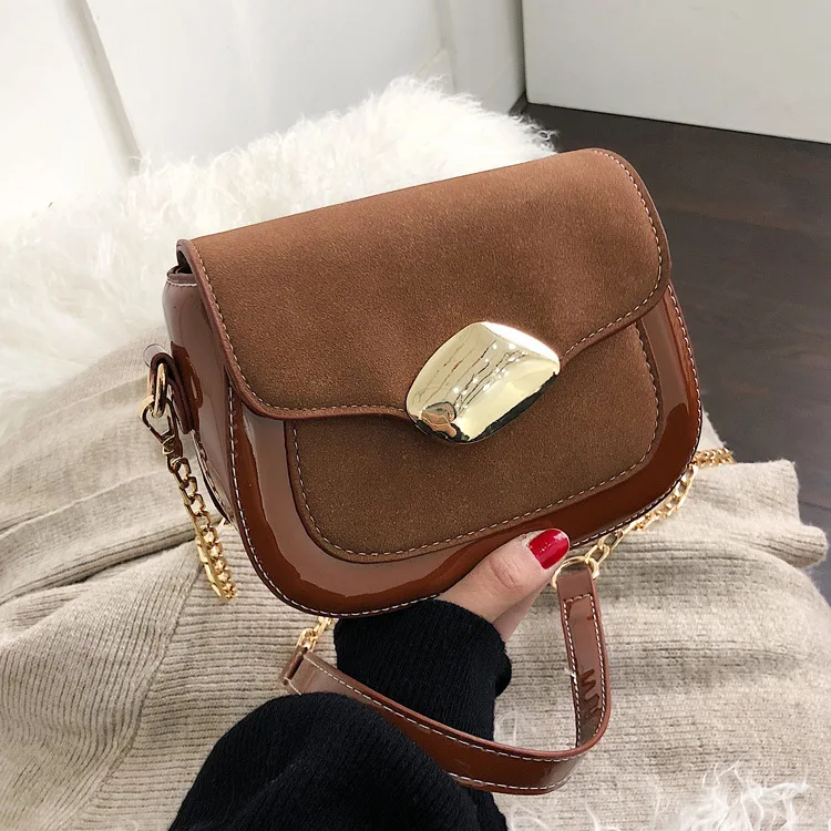 

Bag Women's 2018 New Style Bag with Chain Shoulder Bag Retro Dull Polish Lock Square Sling Bag Online Celebrity Small Black Bag