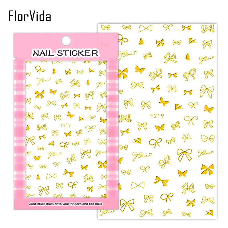 FlorVida F214-220 3D слайдер для ногтей золотые черные наклейки Переводные картинки с бабочками клейкий дизайн для маникюра Советы украшения для ногтей