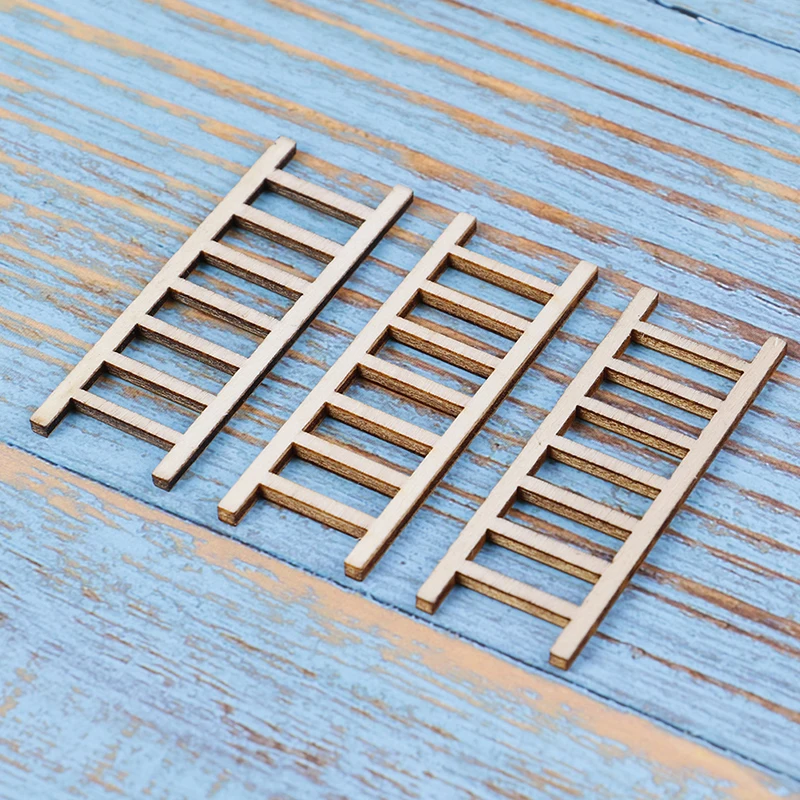 

3 PCS/lot 1:12 Dollhouse Miniature Fairy Garden Decor Dollhouse Miniature Wood Step Ladder Furniture Tools