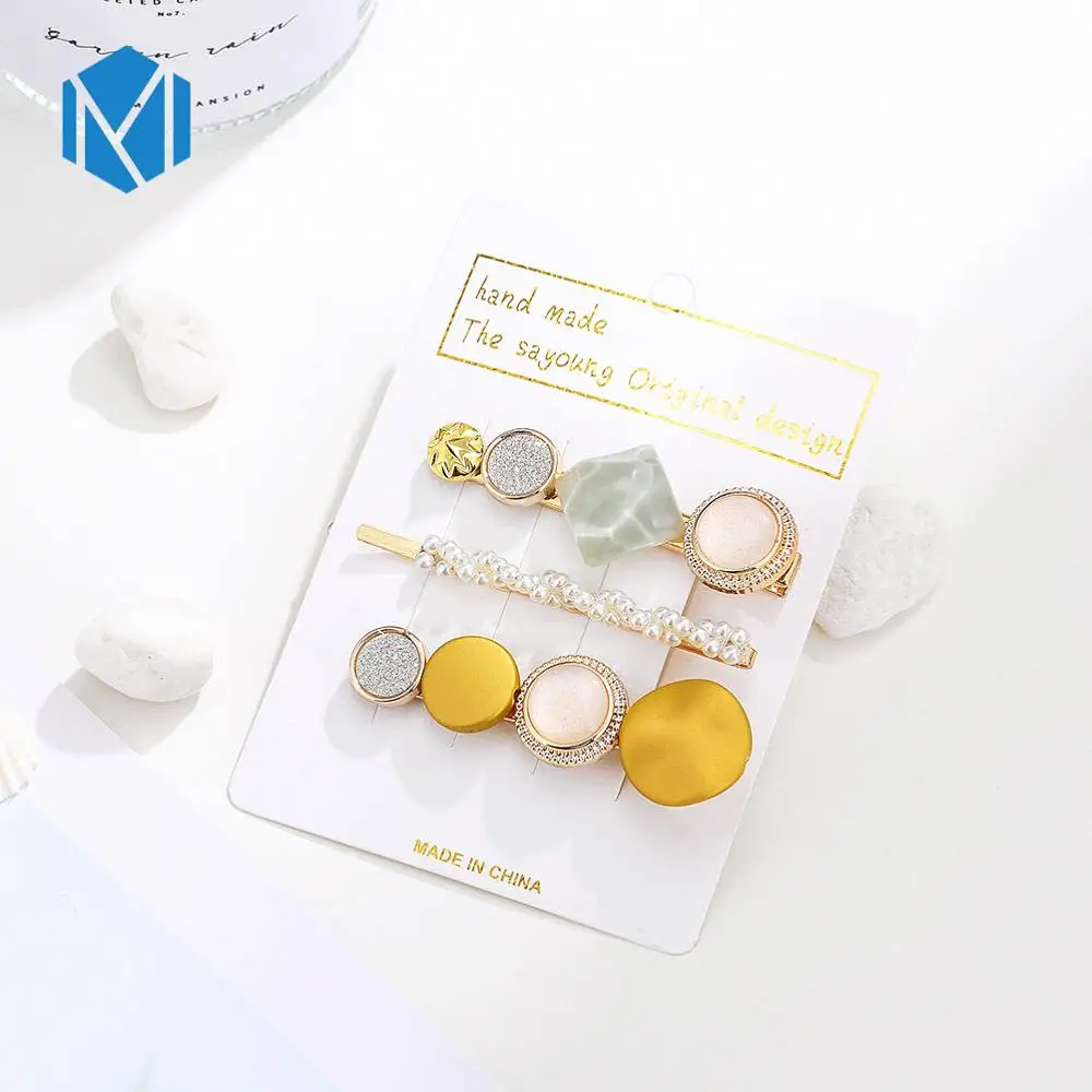 3pcs yellow green M MISM INS Круглый корейский Кристалл Сплав заколки для волос Макарон цвет заколки BB шпильки Заколки для женщин обувь девочек аксессуары для волос - Цвет: 3pcs yellow green