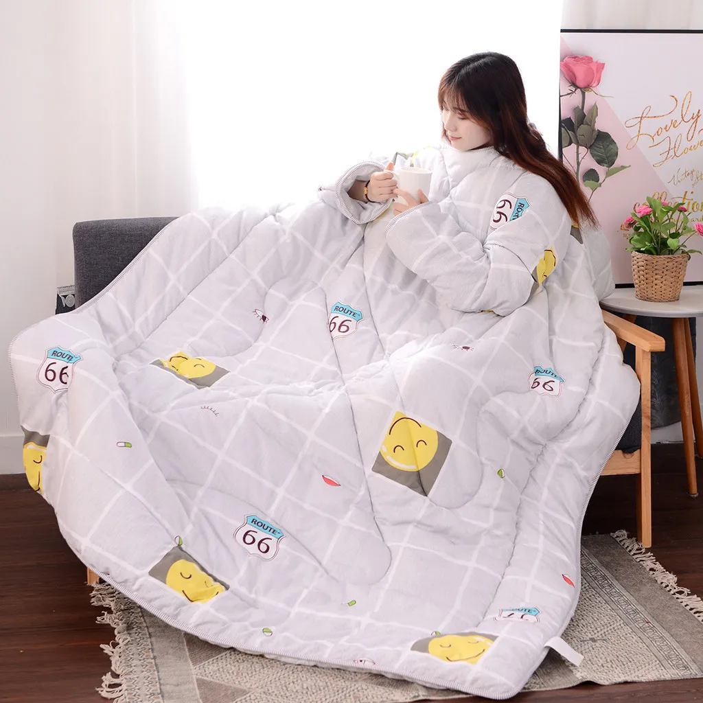 

Winter Lazy Quilt Blanket Soft Warm Blanket Bedspread Quilt Carpet With Sleeves for Sleeping Bag Sofa Office Car Watching TV