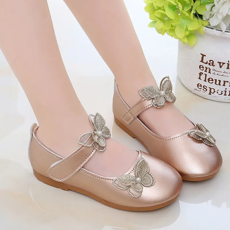 2-12Years Old Kids Leather Shoes Comfortable Beautiful Butterfly Girls Princess Shoes For Wedding Party Children Single Shoes girls leather shoes