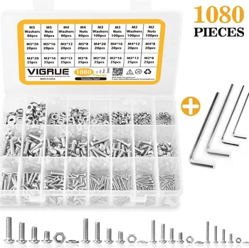 

1080pcs/1set 304 Stainless Steel Silver Hex Button Head Cap Screws Nuts Sockets Bolts Hardware Accessory M2/3/4