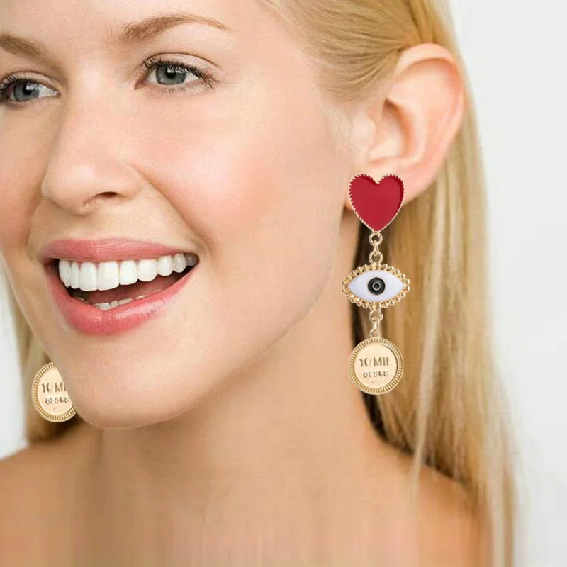 

Oorbellen Eye Earrings Zinc Alloy Long Pendant Earrings For Woman Love Earrings Fashion Party Jewelry Bohemian Accessories