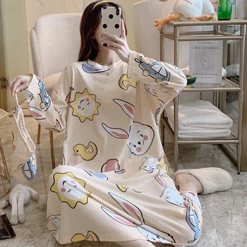 

Women summer cotton nightgowns short-sleeved Korean loose plus size 5XL fit 90 kg nightshirt female cartoon print night dress
