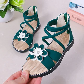 

Children Student White Green Roman Sandals Boots For Kids Teenage Girls School Summer Beach Sandals Princess Shoes New 2020