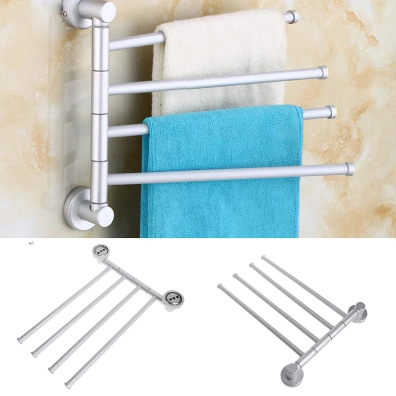 

Bath Bathroom Towel Bar Rack 4 Rotating Hanger Wall Mount Towel Storage Holder 37MD