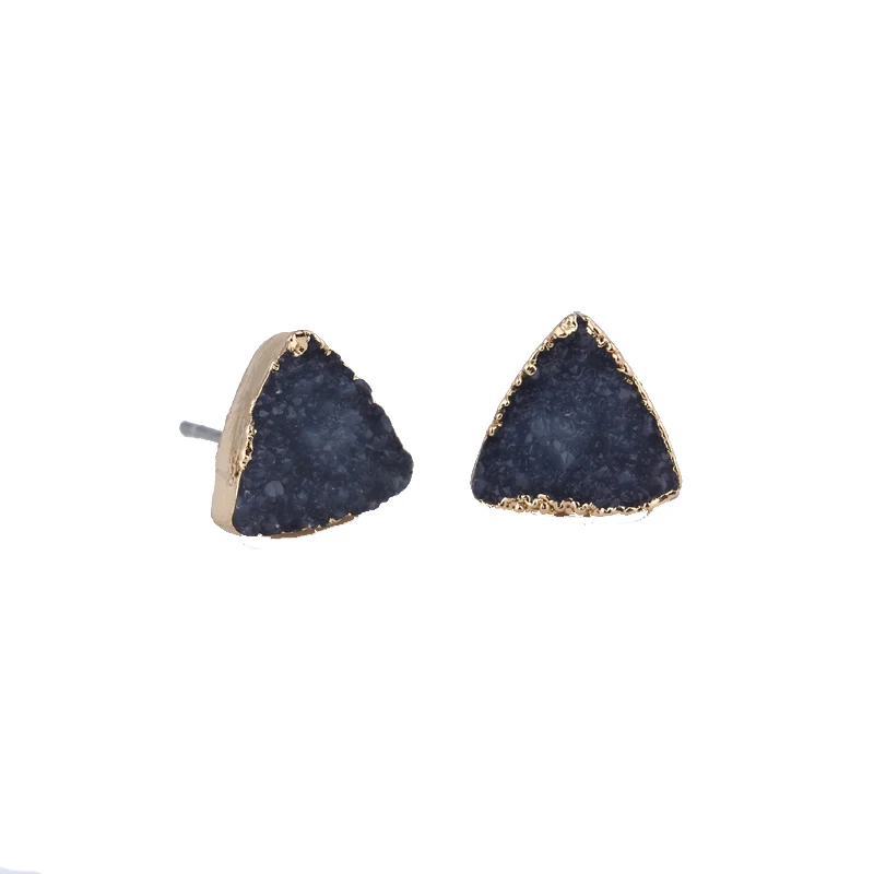 8Trendy Geometric Triangle Drusy Druzy Resin Stud Earrings For Women Jewelry Statement Black Red Faux Geode Crystal Earring J01