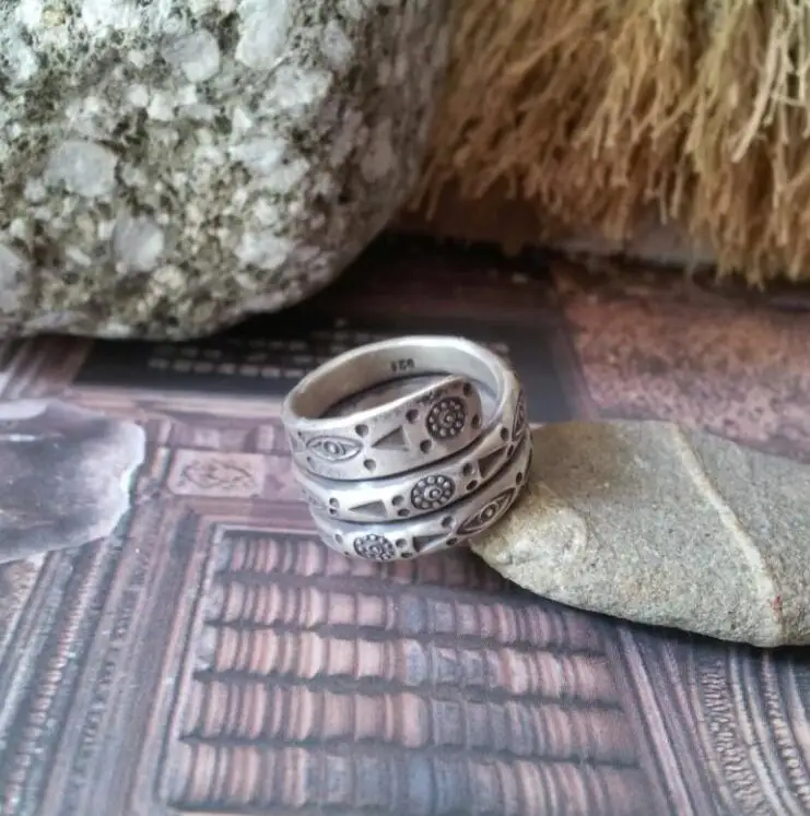 Fyla Mode подлинные 925 пробы-серебряные ювелирные изделия обручальное кольцо панк Шарм Многослойные Регулируемые резные кольца для женщин Bague Femme