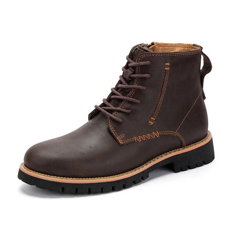 coffee Large size 38-46 Genuine Leather Men Boots Winter Ankle Boots Fashion Lace Up Shoes Men Business Casual High Top Men Shoes - Цвет: coffee