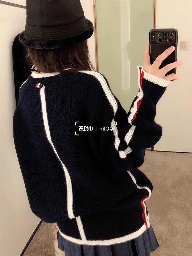 

Autumn and winter new tb classic British style thick needle loose sweater four-bar knit sweater tide men and women couples