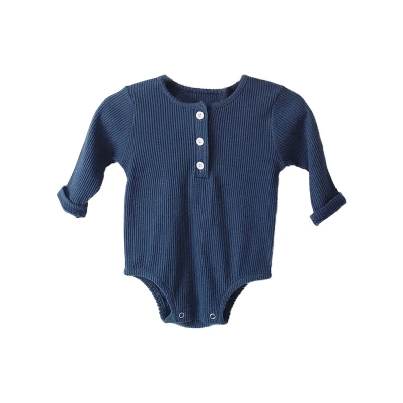 Navy Blue Одноцветный боди с круглым вырезом и длинными рукавами для новорожденных мальчиков и девочек - Цвет: Navy Blue