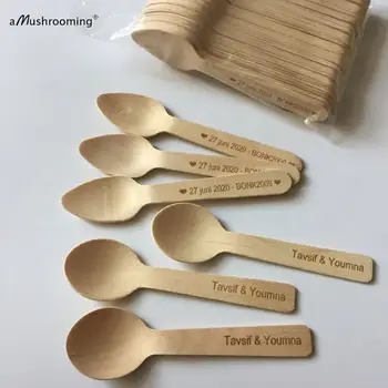 

Custom Engraved Small Mini Wooden Spoons Disposable Wood Dessert Appetizer Tasting Wedding Showers Ice Cream Frozen Yogurt Spoon