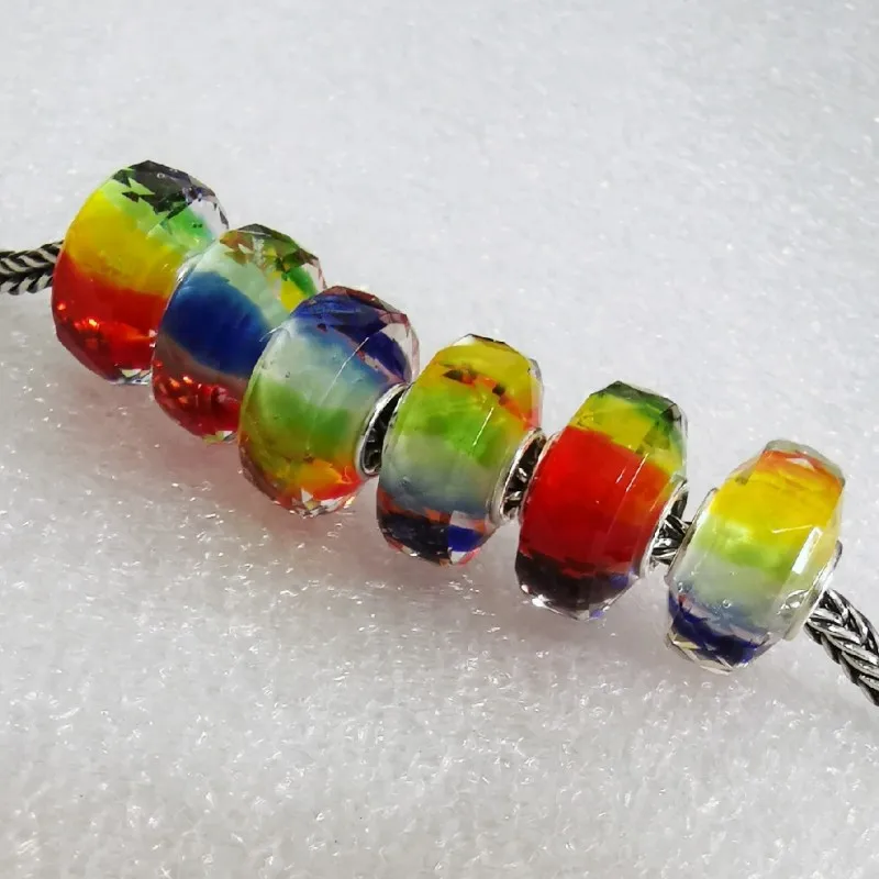 

1PCS/925 Sterling Silver Cut rainbow Glass Beads Fit Original Charm Bracelet Authentic Original For Jewelry making