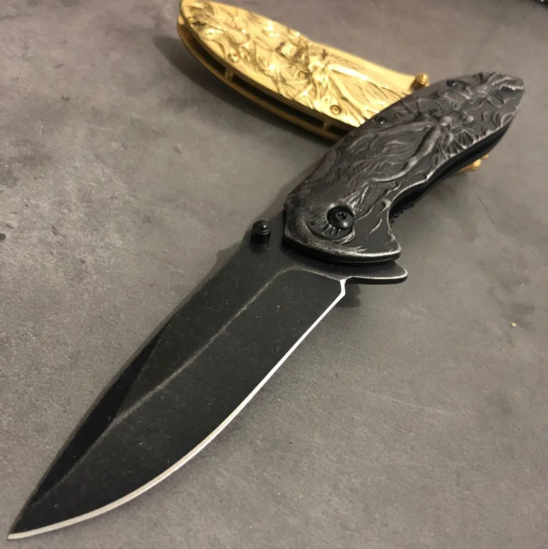 3D дракон король резьба Stonewash Тактический выживания туристические охотничьи ножи из нержавеющей стали Открытый карманный складной Ножи подарок