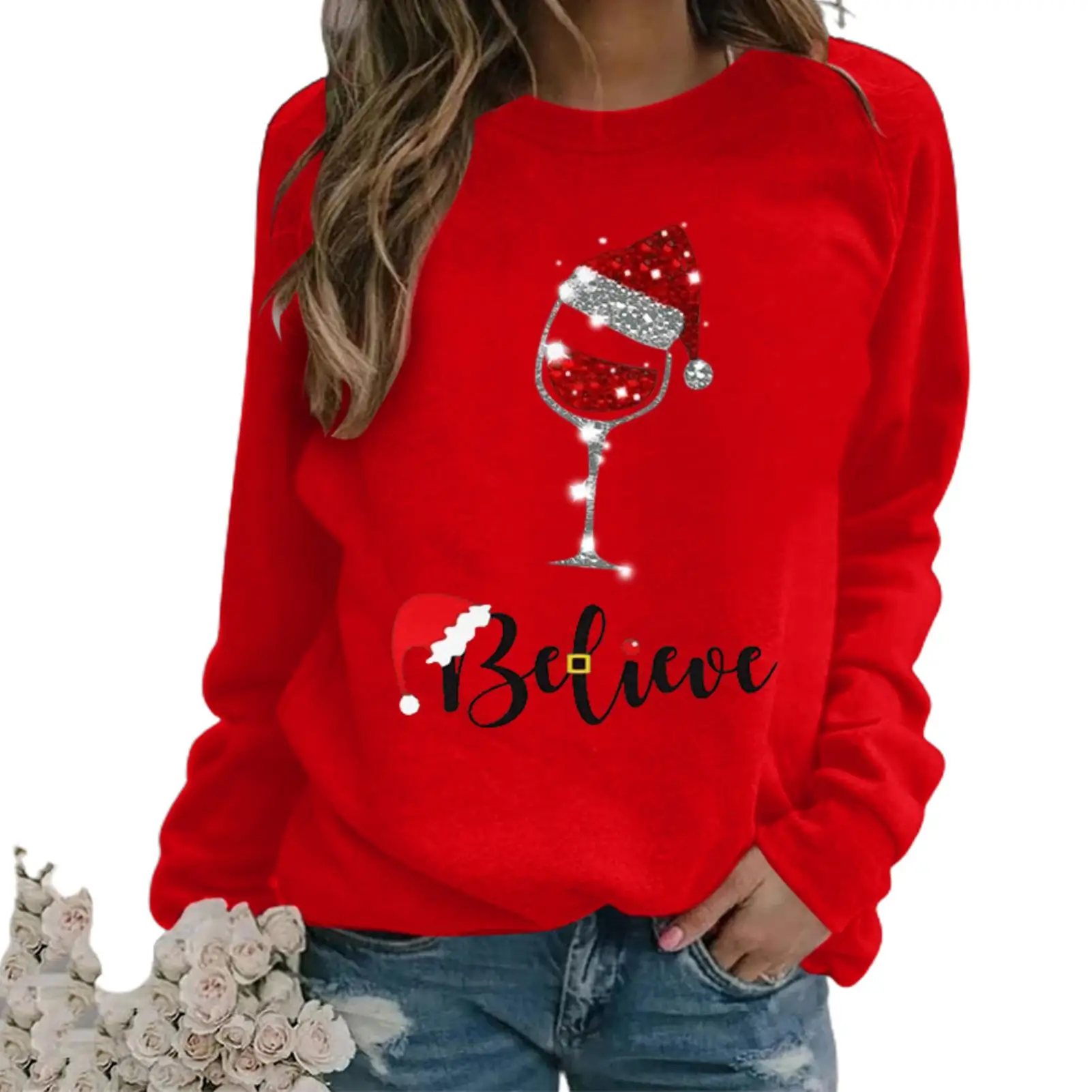 

HOT SALESï¼ï¼ï¼New Arrival Fashion Women Christmas Print O-Neck Long Sleeve Pullover Top Loose Sweatshirt