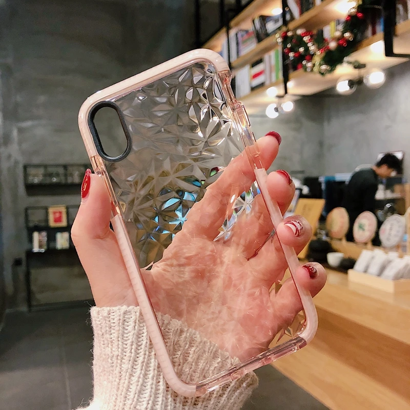 Роскошный прозрачный чехол с алмазной текстурой для iPhone 11 Pro 12Pro MAX 7 8 6 6S Plus X XR XS 12