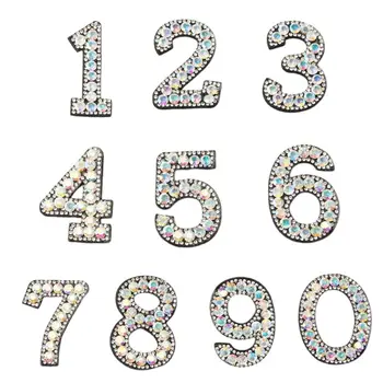 

10Pcs DIY 0-9 Number Applique Glitter Rhinestone Embroidered Patches Sew Iron On