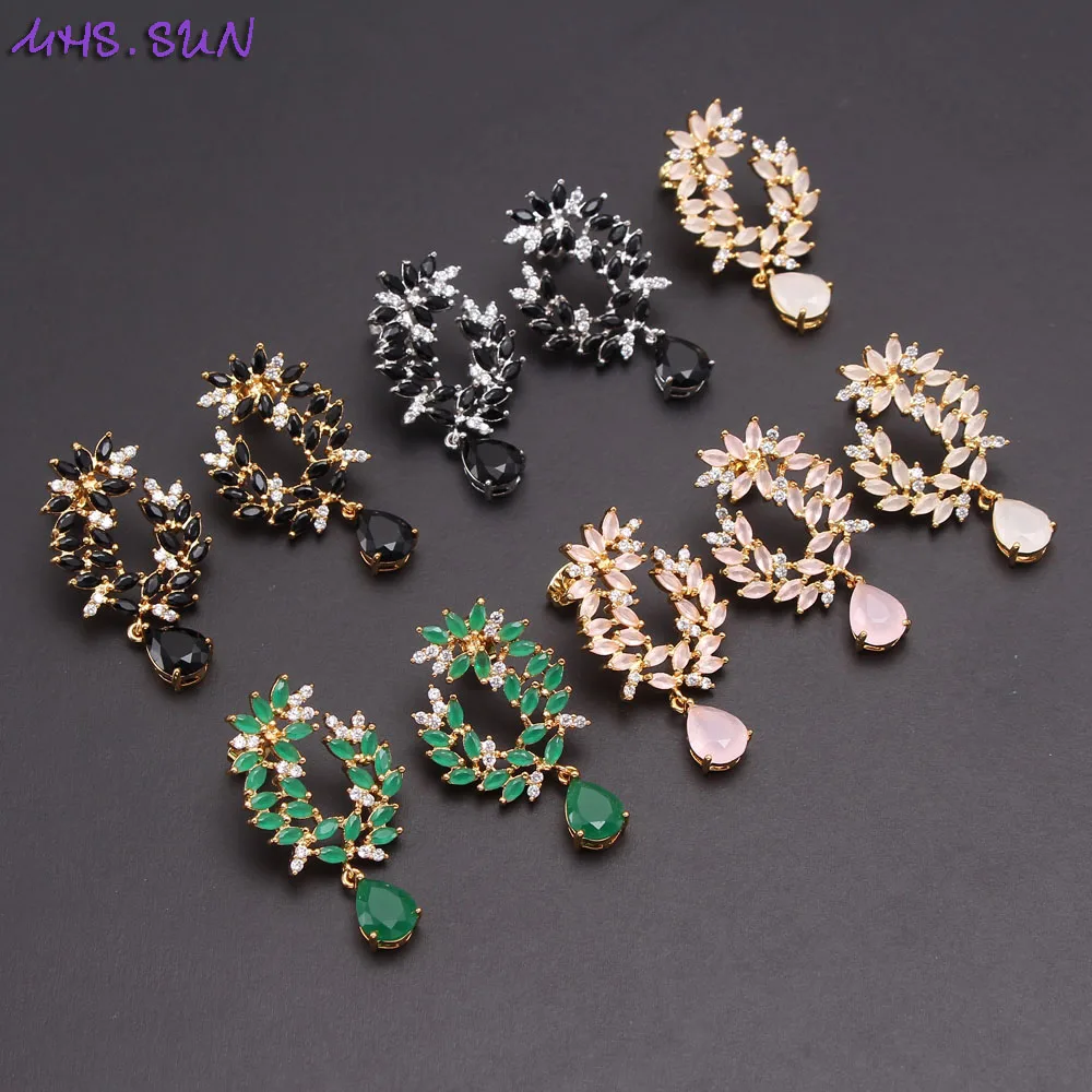 

MHS.SUN Clearance Sale Leaves Design Cubic Zircon Stud Earrings Crystal Earrings Gold Color For Women Party Gift Cheap Price