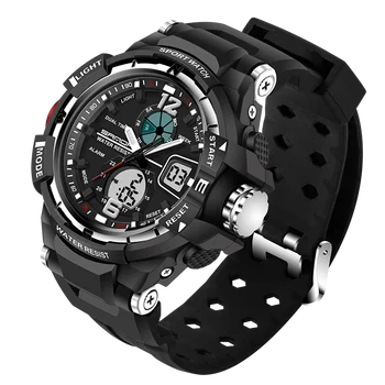 

SANDA Sports Men Quartz Watches Fashion Waterproof LED Display Double Movement Week and Date Display Alarm Clock for Students