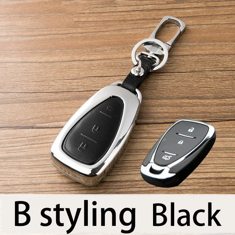 Цинковый сплав+ кожа Автомобильный ключ дистанционного крышка чехол для Chevrolet Cruze Malibu XL TRAX Equinox Camaro Volt Sail Limited - Цвет: B styling Black