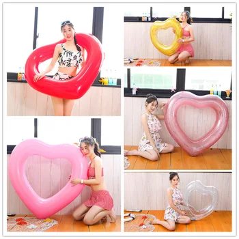 

70/90/120cm Child Adult Sweet Heart Sequins Swimming Ring Giant Inflatable Pool Float Love Water Fun Toys Piscina Air Mattresses