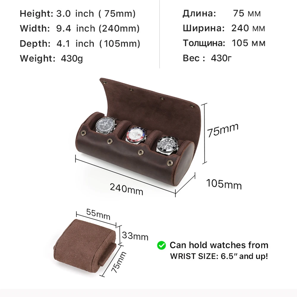 Caja de reloj de cuero con 1/2/3 ranuras para hombre, organizador de relojes  de viaje, bolsa de almacenamiento de joyería, regalo - AliExpress