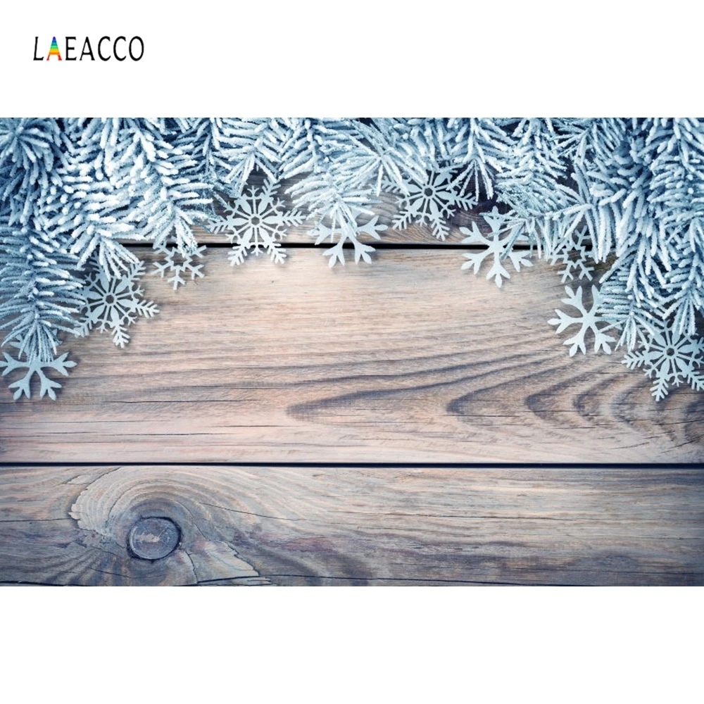 

Laeacco Wooden Board Christmas Snow Pine Branch Baby Photography Backgrounds Customized Photographic Backdrop For Photo Studio