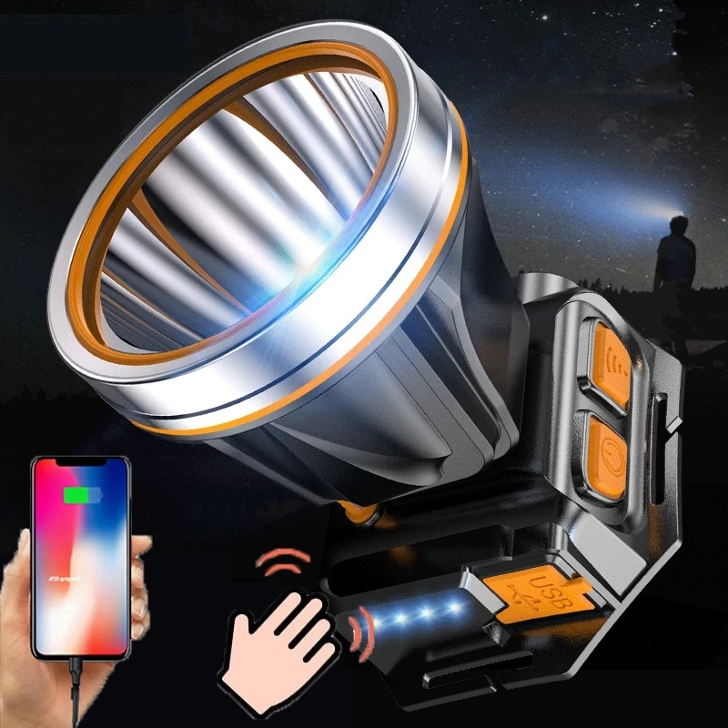 Самый мощный светодиодный налобный фонарь XHP90.2 водонепроницаемый уличный с