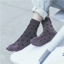 Высокие уличные яркие сверкающие носки, шикарные женские носки в горошек, блестящие женские носки